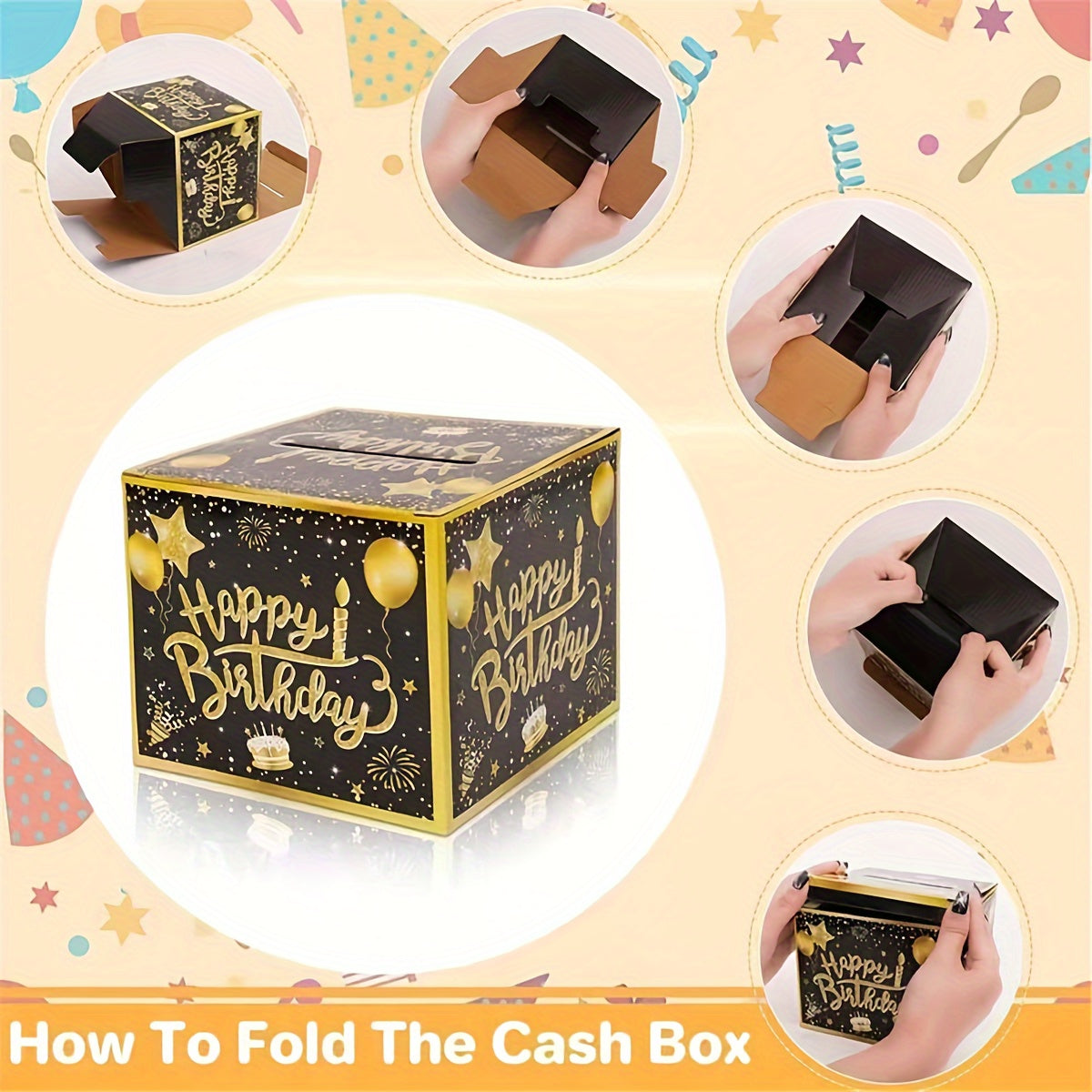 Black & Golden Birthday Money Pull-Out Gift Box with Cake Card - Surprise Cash Drawer for Friends & Family, Ideal for Birthday Parties & Celebrations, Great for Back-to-School.