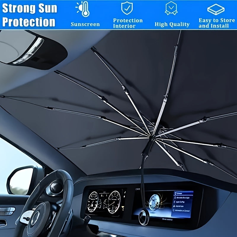 Car sunshade for windshield to block heat and provide insulation, with blackout curtain for small cars.