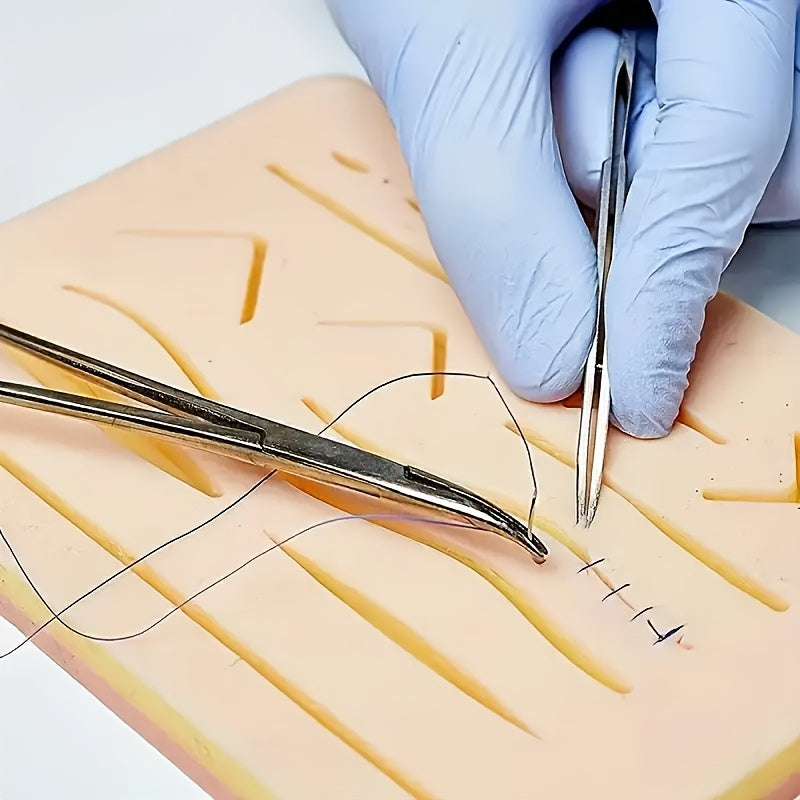 Realistic silicone skin kit for suturing practice, with 14 pre-cut wounds.