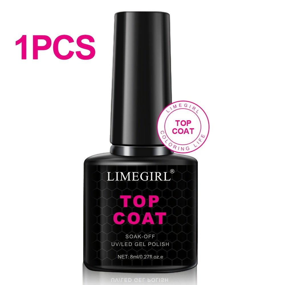 LIMEGIRL Nail Primer/Base/Top Coat 3-in-1, 8ML - Quick Drying, Long Lasting DIY Nail Art Gift