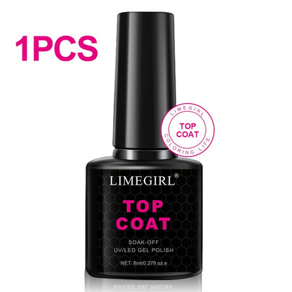 LIMEGIRL Nail Primer/Base/Top Coat 3-in-1, 8ML - Quick Drying, Long Lasting DIY Nail Art Gift