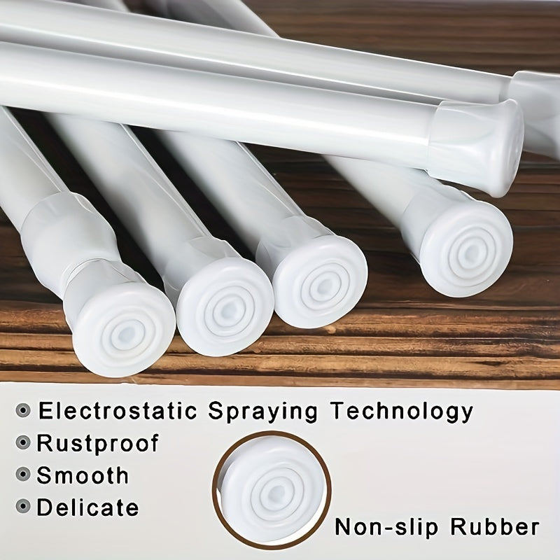 One-piece Multifunctional Telescopic Rod with Built-in Spring for Punch-free installation. Can be used as a nail-free fixing curtain rod, shower curtain rod, half curtain rod, short curtain rod, coffee curtain rod, door curtain rod, or spring tension