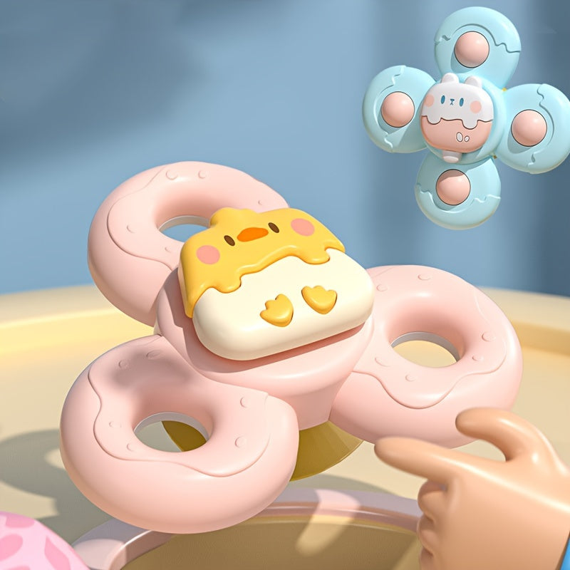 Educational twist and play bath toy for infants and toddlers ages 0-3. This interactive baby suction cup spinner toy is made of BPA-free plastic, non-battery operated, and chewable.