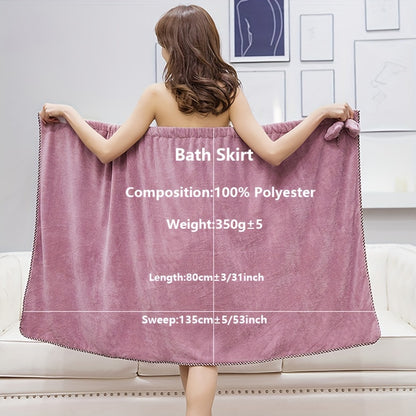 Set of 2 women's bath towels: wearable bath towel and hair drying towel. Lint-free, soft, and comfortable with super absorbency. Adjustable for sauna, beach, swimming pool, and home use. Includes bathroom towel robe and supplies.