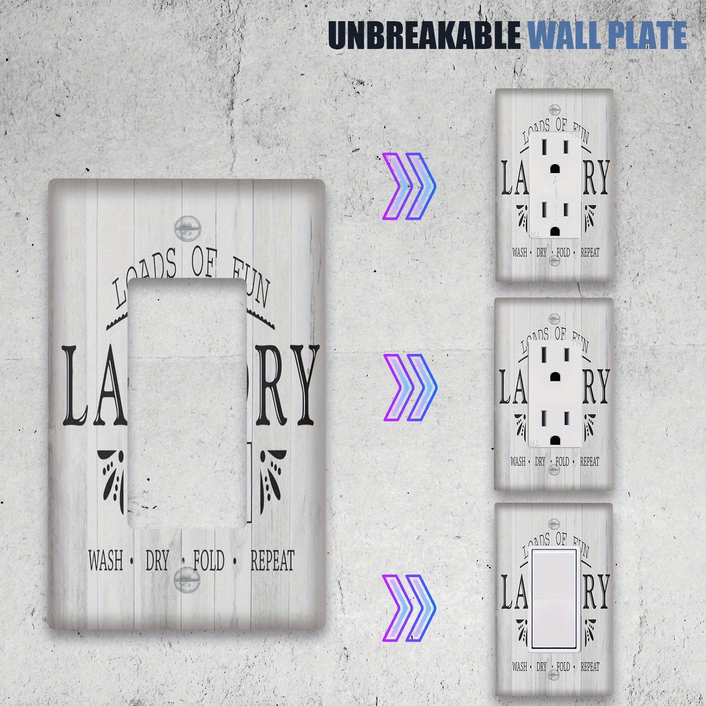 Retro-style wall plate for laundry room with easy installation, no batteries required. Ideal for bedroom and kitchen décor.