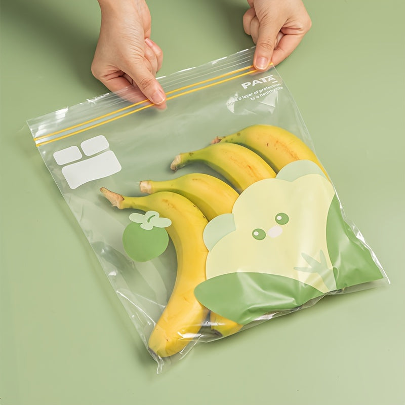 Cartoon Pattern Reusable Storage Zipper Bags in 15, 20, or 30 Pack - Ideal for Storing Fruits, Vegetables, Grains, and Kitchen Supplies. Features Sub-Packaging, Fresh-keeping, Anti-odor, and Leak-Proof Freezer Bag Technology.