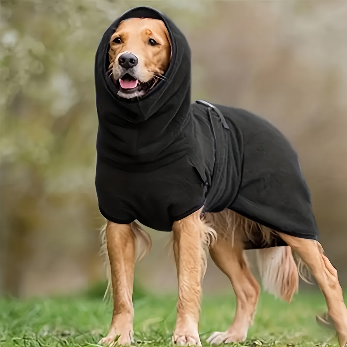 Warm fleece-lined dog hoodie for all breeds, ideal for colder seasons, hand wash only.