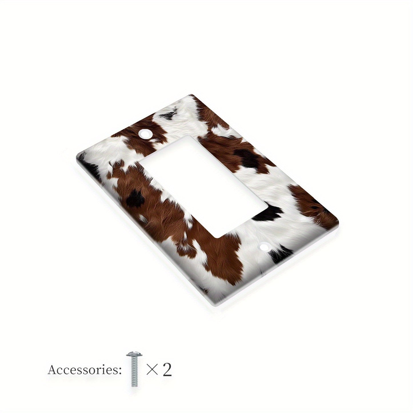 Western cow-print light switch cover for bedroom and bathroom walls, available in 1 or 2 gang sizes.