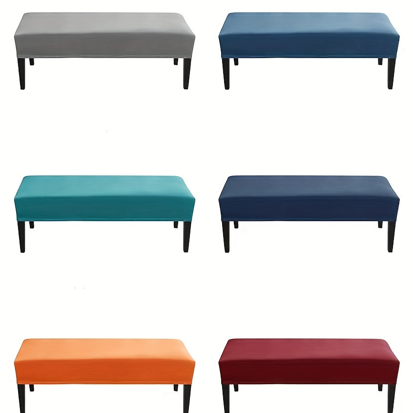 Washable and removable stretch bench cover protects seat from spills and stains in home, office, and hotel.