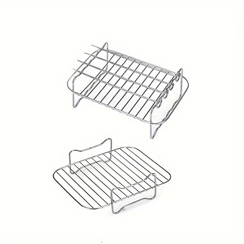 2 sets or 6 pieces of Stainless Steel Double-Layer Air Fryer Rack that can be used for various purposes, compatible with Ninja Air Fryer AF300/400/451UK, Towert17088...... Also includes 1 silicone food clip, 1 silicone oil brush, and 2 silicone gloves as