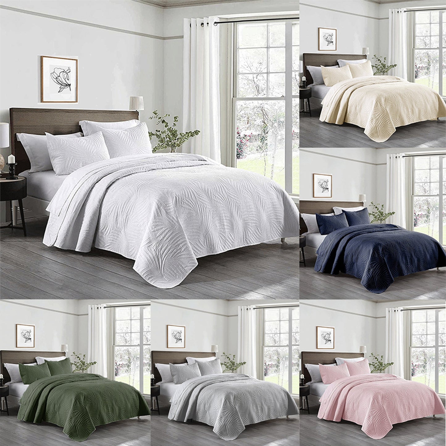 Bedroom Dormitory Room Decor Set includes one leaf embossed bedspread and two pillowcases, all made of soft, breathable, and comfortable materials. Filler not included.