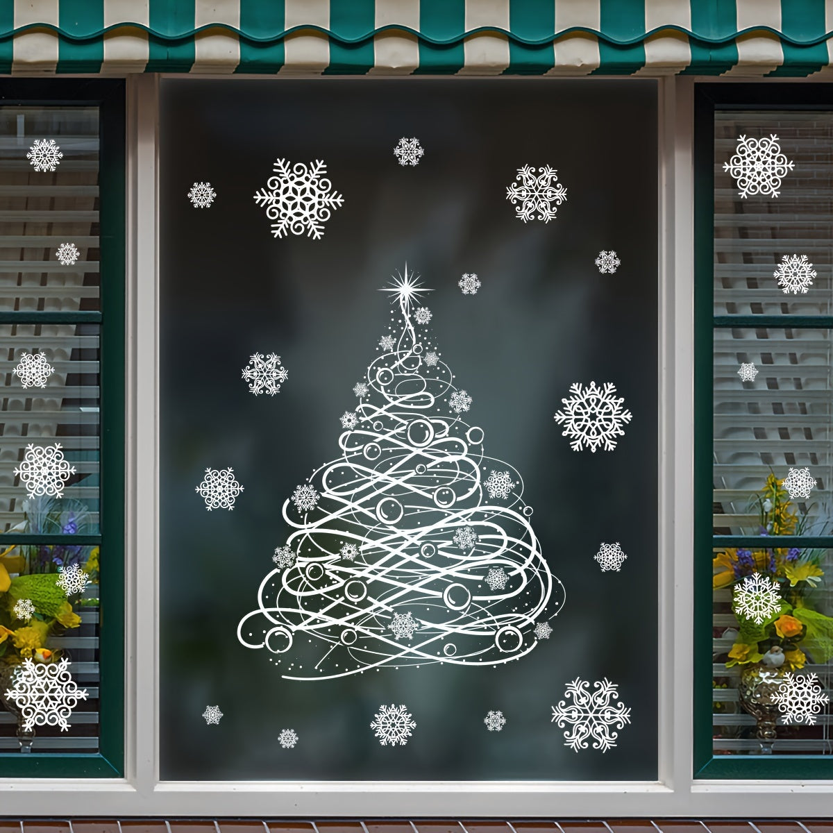 Spread the Holiday Spirit with Christmas Cheer Window Clings - Featuring a White Lines & Snowflake Design, these Self-Adhesive PVC Double-Sided Decals are Ideal for Festive Home & Mall Displays, making them the Perfect Gift for the Holidays.