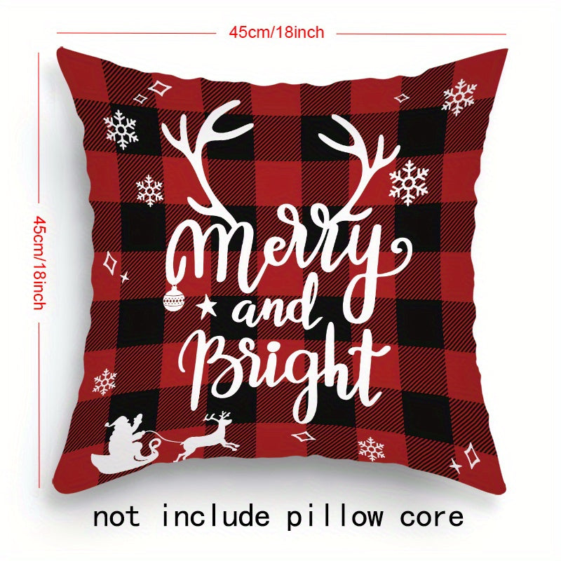 Set of 4 Christmas-themed pillowcases with various designs, 45.72cm X 45.72cm.