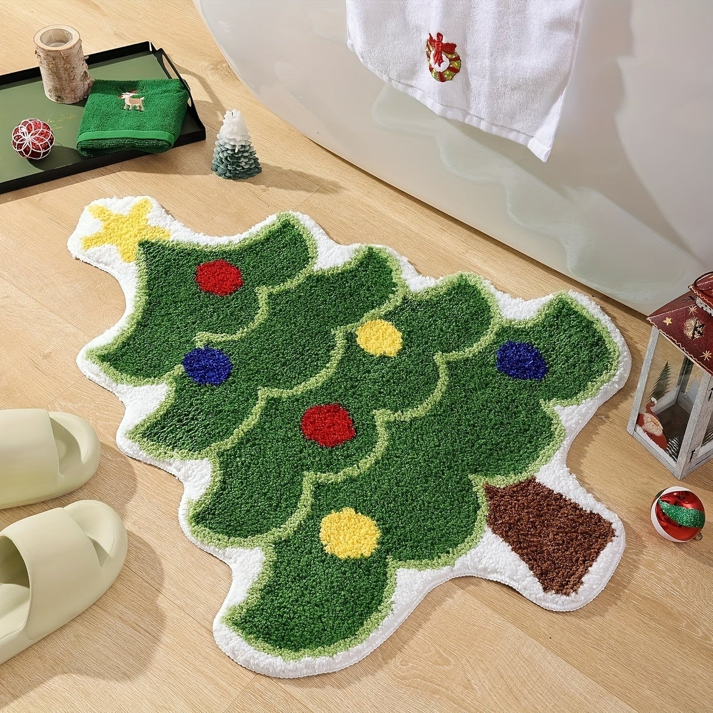 Adorable Christmas Tree Bathroom Mat - Non-Slip, Easy to Clean Rug for Bathrooms, Living Rooms, and Entryways