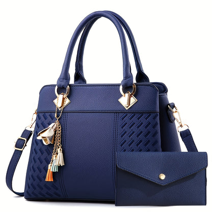 Stylish women's handbag set with black tote, removable strap, zipper closure, clutch, and fashionable shoulder bag. Perfect gift for Mother's Day and Easter.