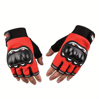 Nylon woven half-finger riding gloves with hook & loop closure, machine washable for motorcycle riding.