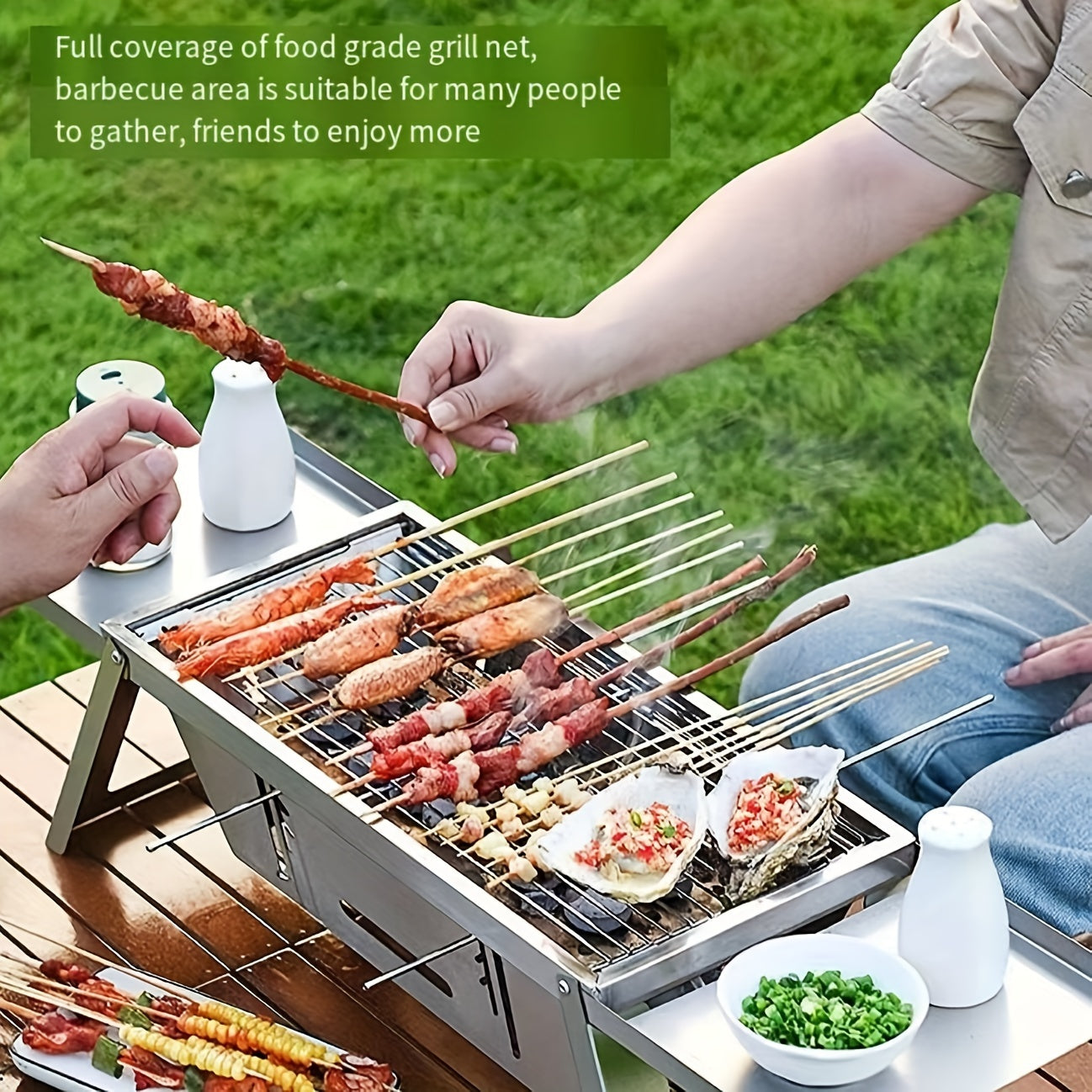 1 set of stainless steel outdoor charcoal grill, small folding carbon skewer stove for household use, also suitable for BBQ.