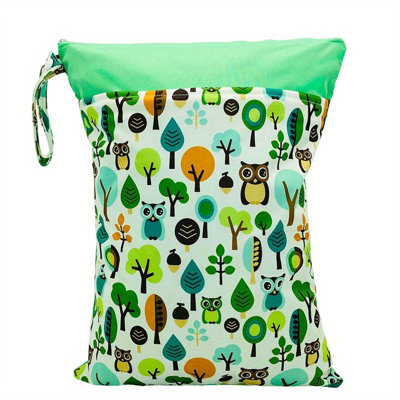 A versatile wet/dry bag that is waterproof and reusable, perfect for storing cloth diapers and breast pump parts. Features two zippered pockets, a convenient handle, and can be used as a beach, pool, gym, or stroller bag. Also great for organizing