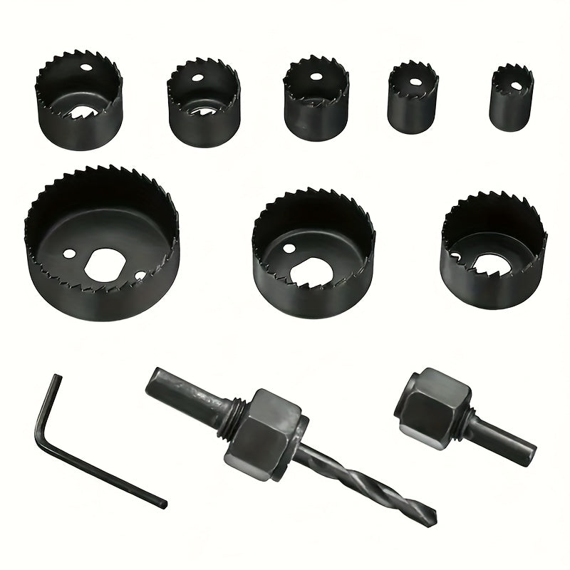 Set of 6/11 hole saws with mandrel, steel round shank, for wood, plastic, PVC, drywall - mixed set.