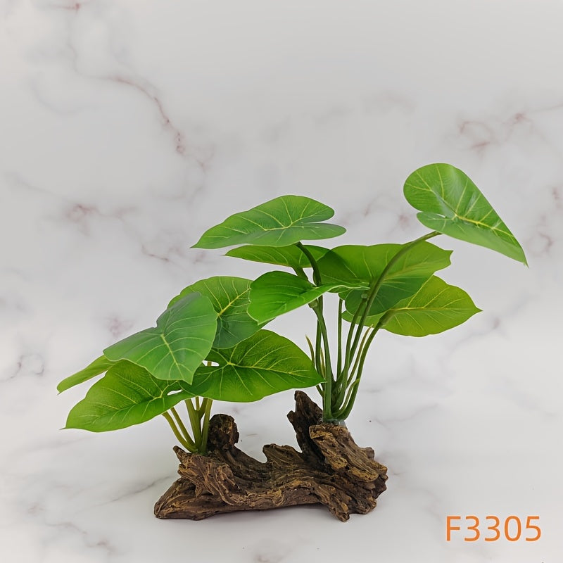 Individual driftwood with green leaves made from ABS material, ideal for aquarium decor