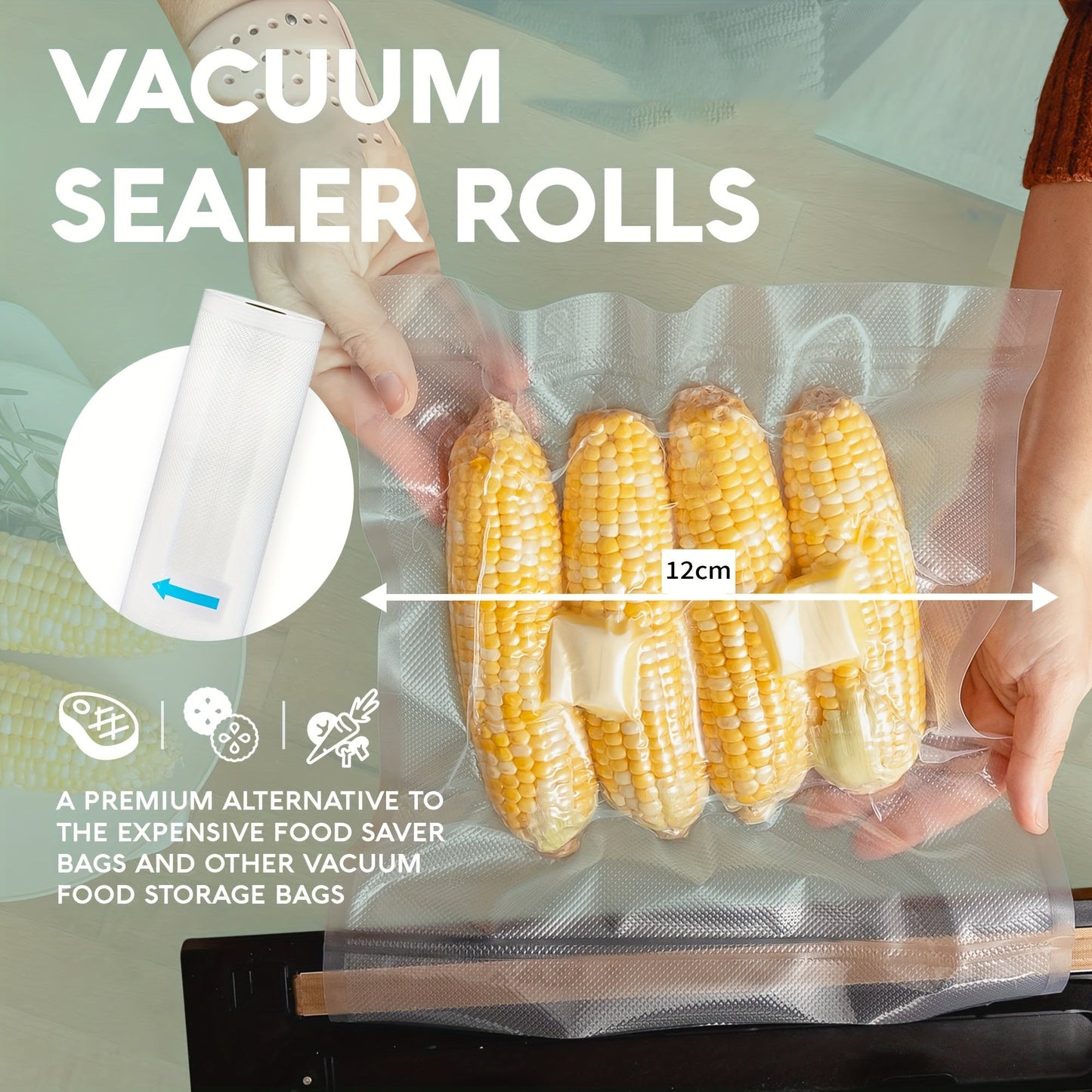 Food Vacuum Sealed Bag Roll - 4 Rolls, Bisphenol A-Free, Seven Layer Co-Extruded Diamond Pattern Vacuum Film Bag, Vacuum Preservation Bag, Food Packaging Bag with Pattern Film