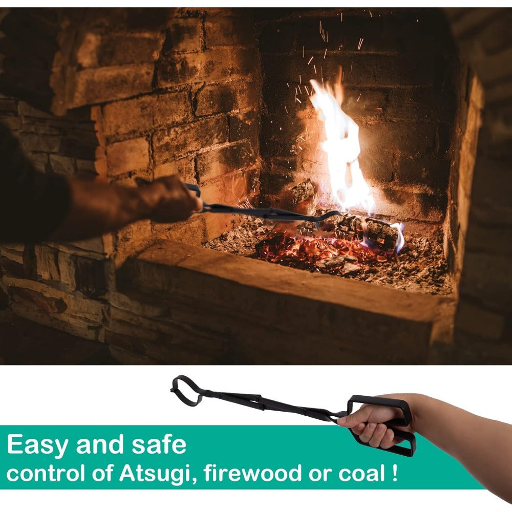 Durable tool set for fireplace, camping, wood stove, and indoor & outdoor use includes 60.96cm heat resistant fireplace tongs and 81.28cm premium steel campfire poker.