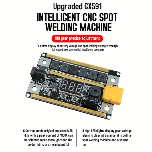 Spot welder kit with adjustable digital power control, includes spot welding pen, control board, nickel sheet, and unpowered accessories.