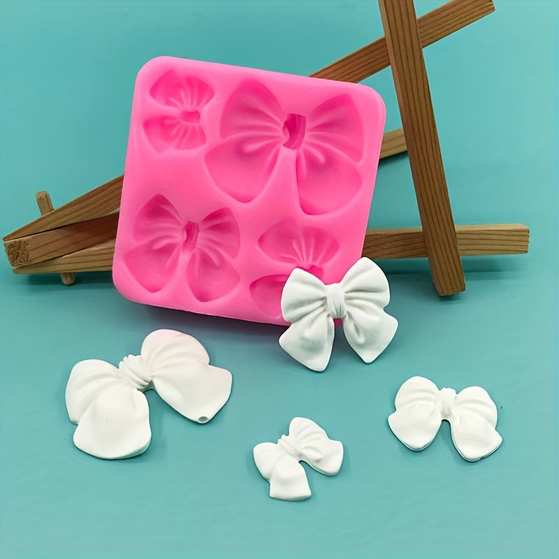 Silicone Mold Set Includes 1 Piece with Chocolate Fondant and 4 Mini Bows - Ideal for Cake and Cupcake Decoration