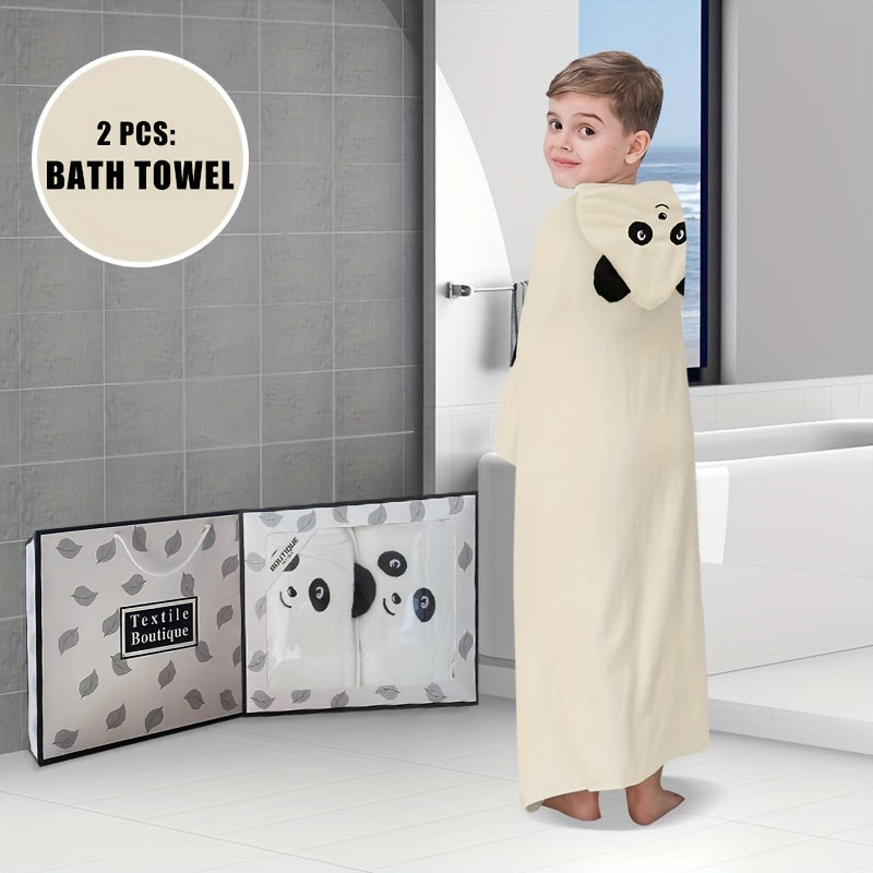 2 Super soft absorbent bath towels for children in gift box, 105.41cm X 105.41cm, cute animal print, cap, breathable - ideal for napping and swaddling.