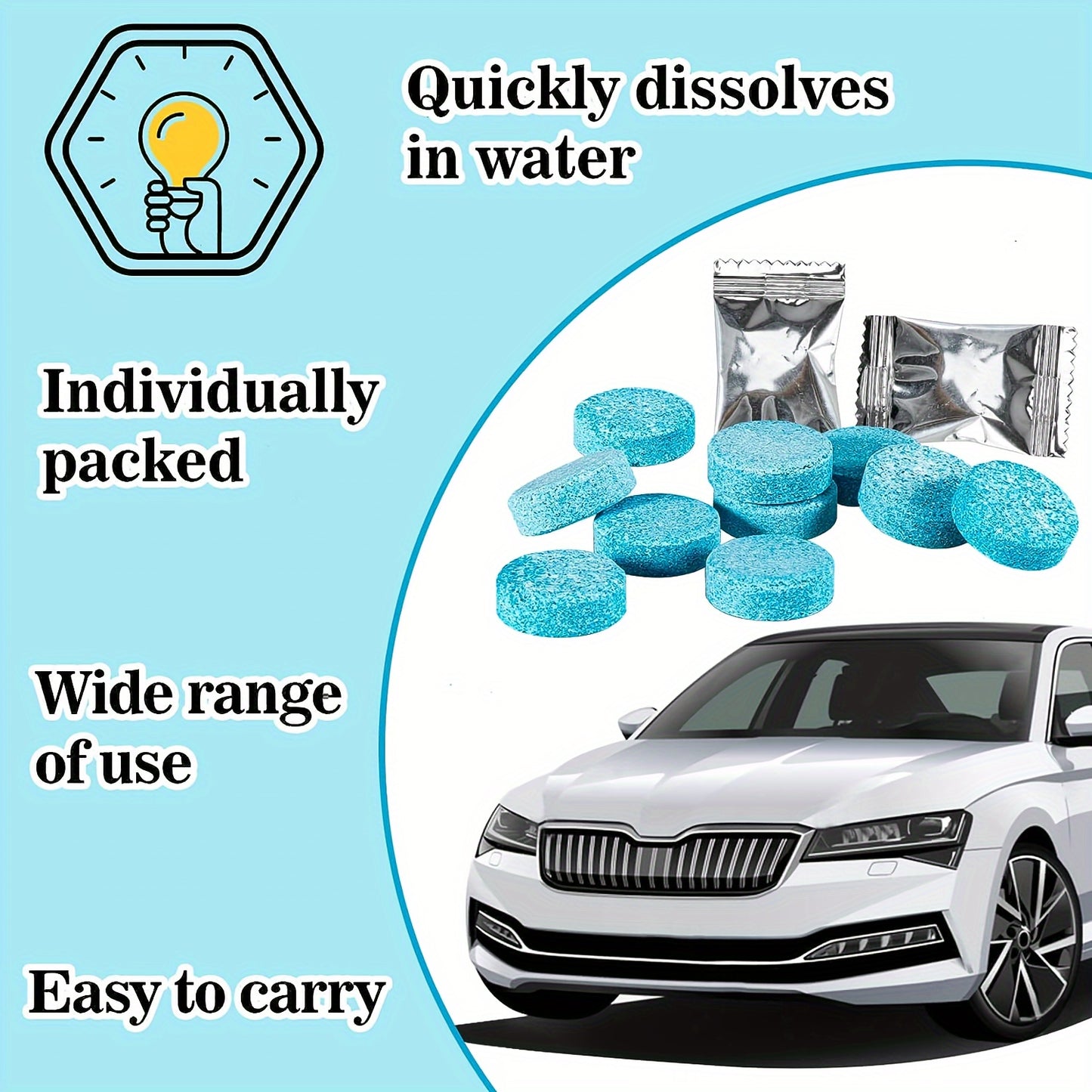 Car Glass Water Concentrated Wiper Tablets, 20/30/50pcs, for All Seasons, Cleans Oil Stains.