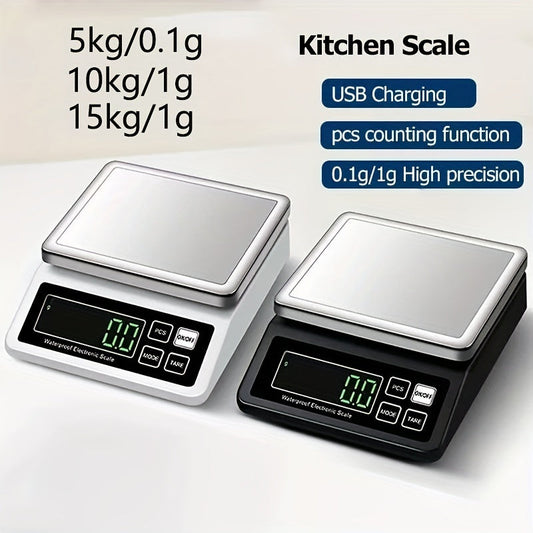 ANJKFLUR High-Precision Digital Kitchen Scale - Rechargeable via USB, Made of Stainless Steel, Accurate to 0.1g/1g, Holds Up to 33lbs, by ANJKFLUR