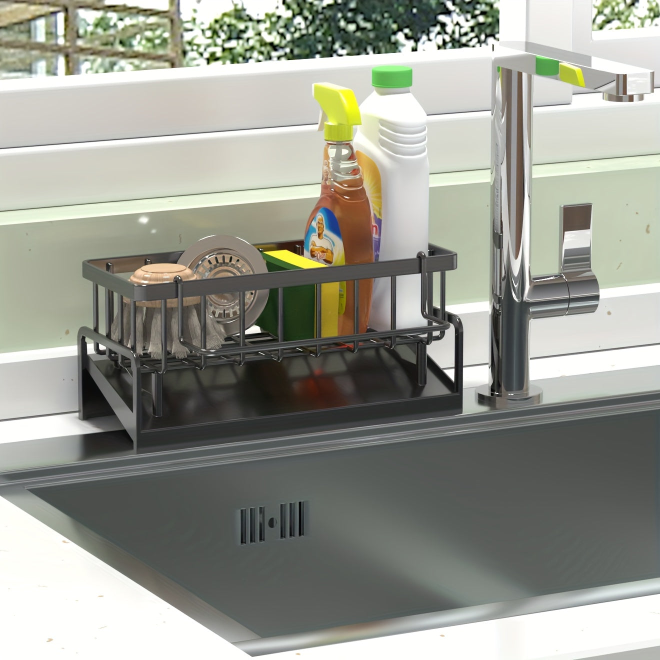 Multipurpose Kitchen Sink Organizer - Made of Long-lasting Plastic, Features Open Storage Design for Dishes and Utensils