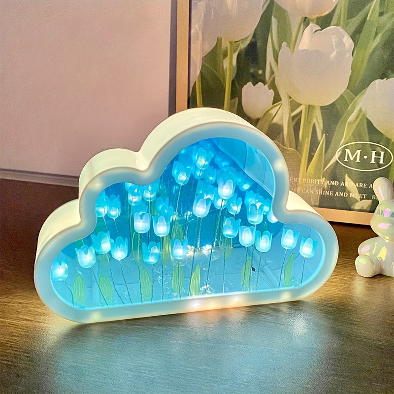 DIY Tulip Cloud Night Light Kit, Handcrafted Acrylic Material, Seasonal Decorative Craft Gift. Compact storage, assembly height under 68.58 cm.