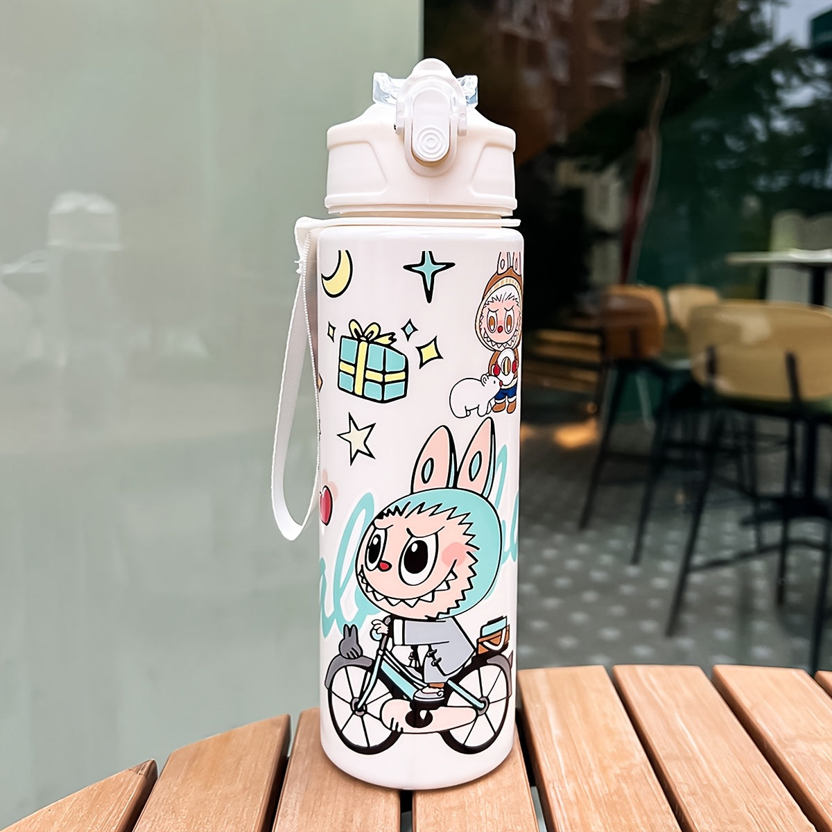 Labubu Cartoon Themed Water Bottle, 700ml, Leak-Proof with Straw, Ideal for Running & Outdoor Activities, Hand Wash Only, Festive Gift for Various Occasions