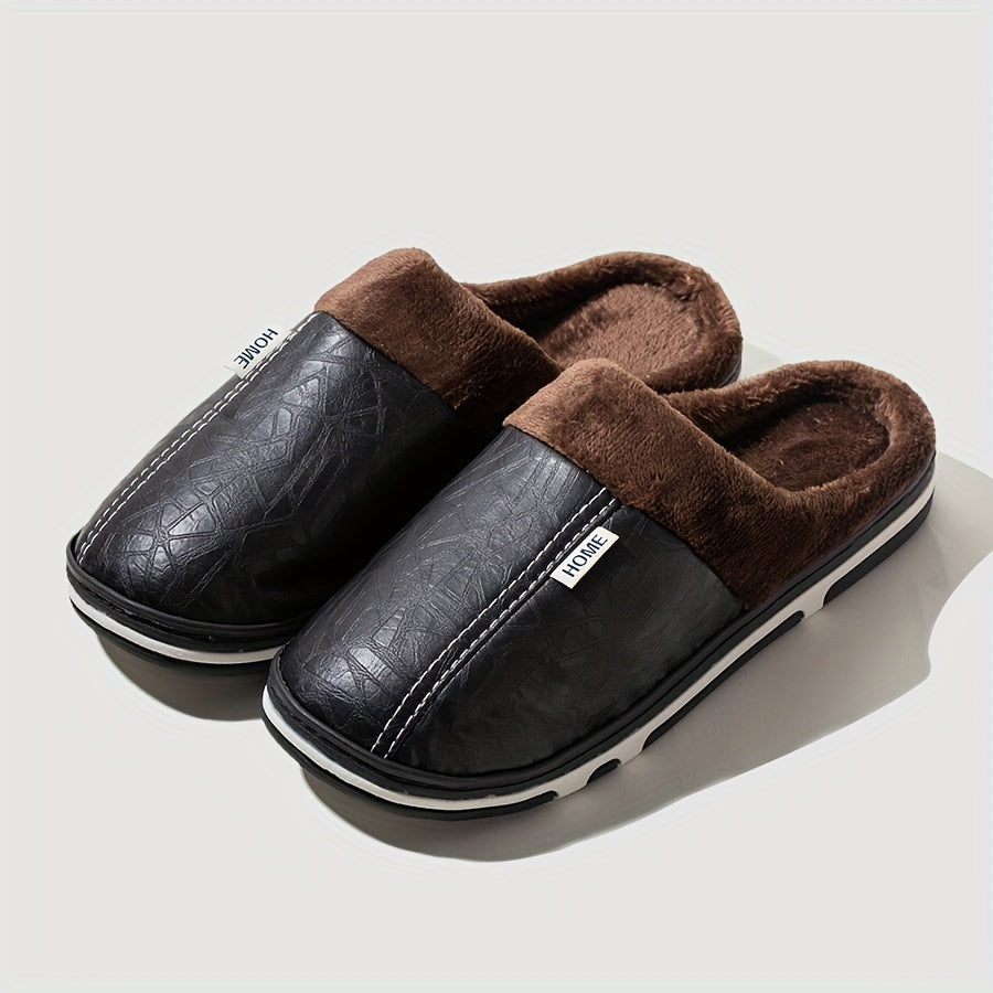 Men's cozy house slippers with anti-skid sole and fuzzy lining for indoor wear in autumn and winter.