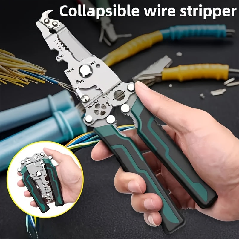 1pc ProMaster Multifunctional Foldable Wire Stripper Cutter with Hook Knife, Screwdriver, Wrench for Quick Wire Stripping and Cutting.