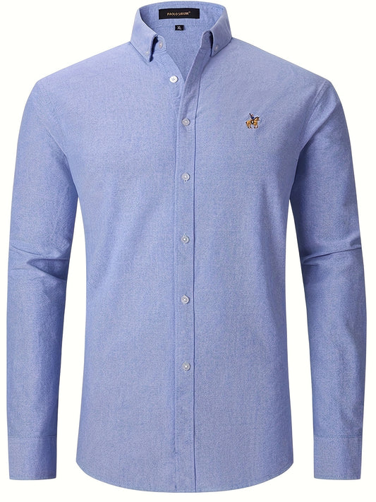 Vintage embroidered cotton Oxford shirt for men - Casual & stylish with long sleeves, comfortable fit for all seasons.