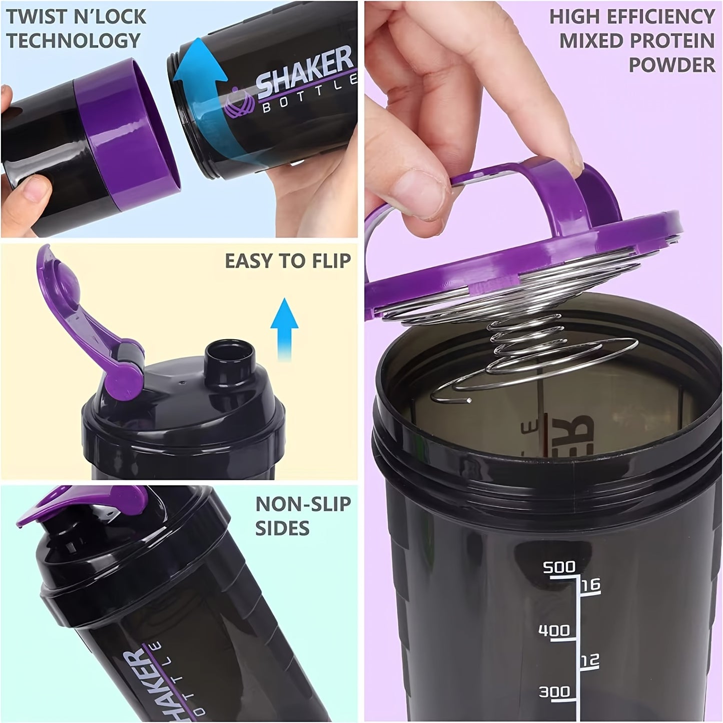 Portable protein shaker made from durable PP material for gym and outdoor fitness enthusiasts