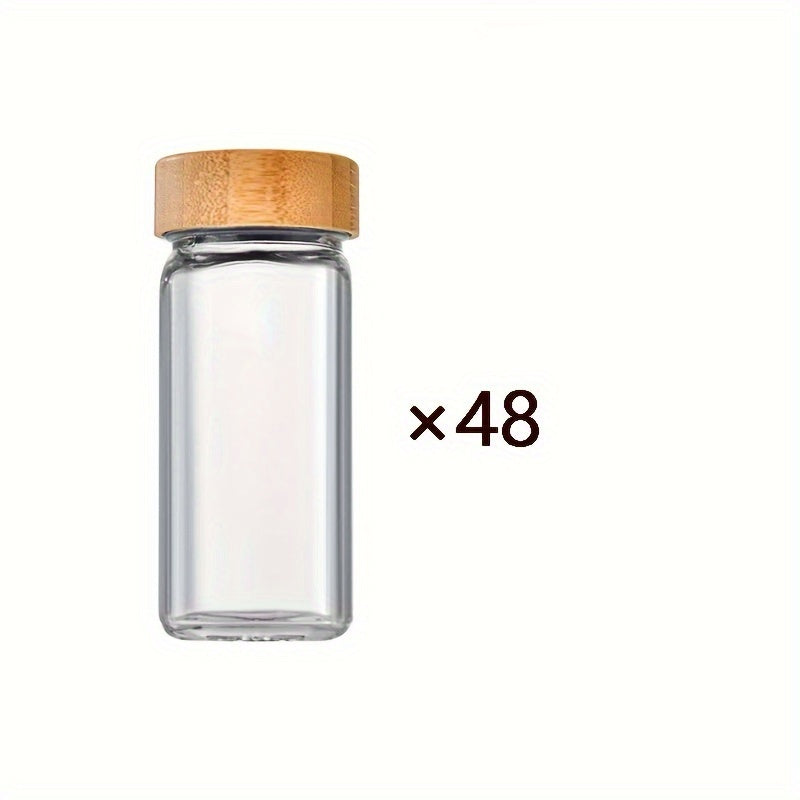 Set of 12, 24, 36, or 48 Airtight Glass Spice Jars for Organizing Seasoning Bottles in the Kitchen. Can Also Be Used for BBQ Rubs, Herbs, and Seasonings. Safe for Food Contact.