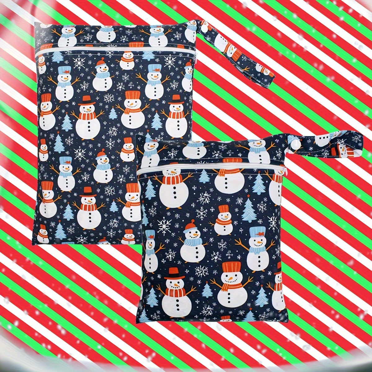 Set of 2 Polyester Wet Dry Bags for Baby and Adults, Reusable Sealed Diaper Pouch with Handle - Perfect for Travel, Beach, Gym, and Toiletries - Featuring Festive Christmas Designs, Fragrance-Free