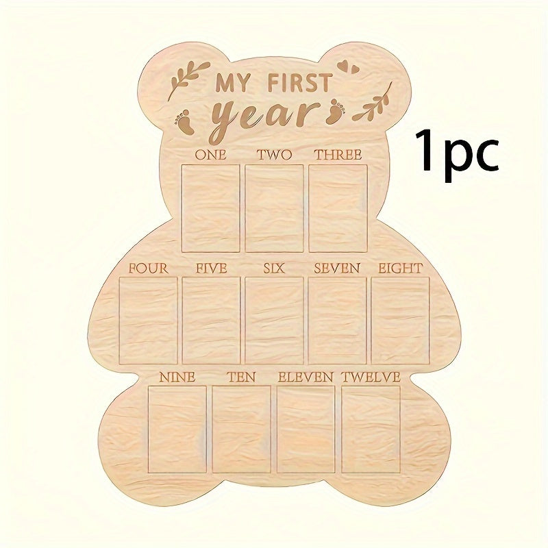 Gorgeous Teddy Bear Wooden First Year Milestone Photo Frame - Sleek Finish, Vertical Style, Great for Room Decor & Monthly Calendar, Perfect First Birthday Present