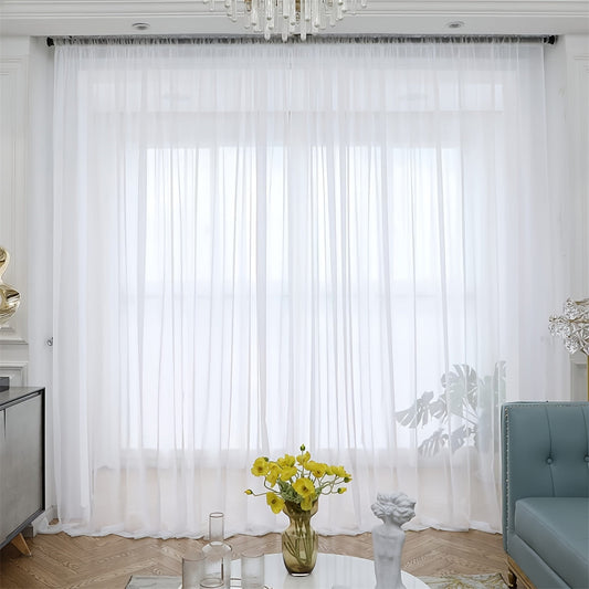 White Sheer Voile Curtain with Rod Pocket, Ideal for Living Room, Bedroom, Office, and Home Decor