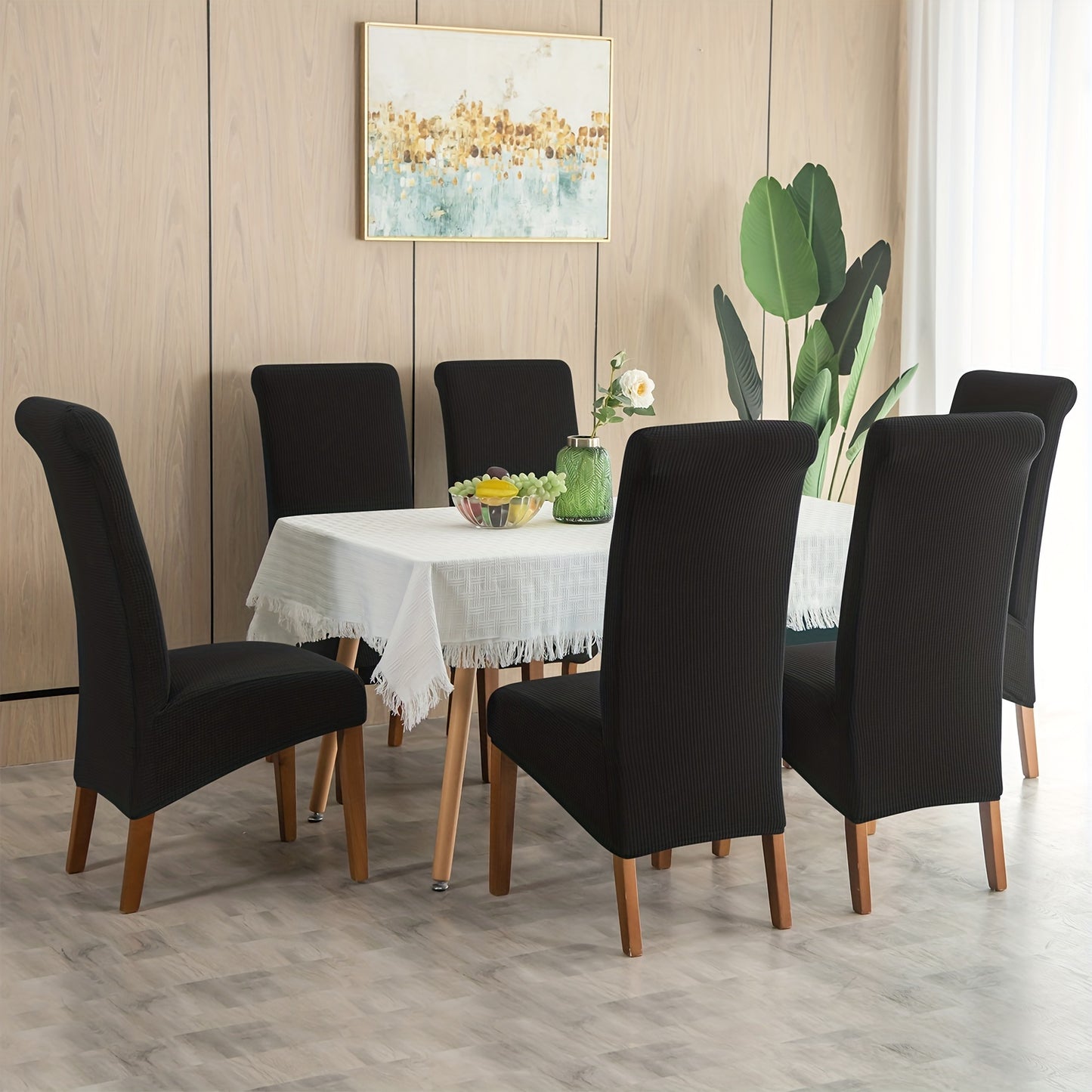 Water resistant dining chair slipcover for large chairs. Spill-proof and elastic, suitable for dining room, weddings, ceremonies, and banquets.