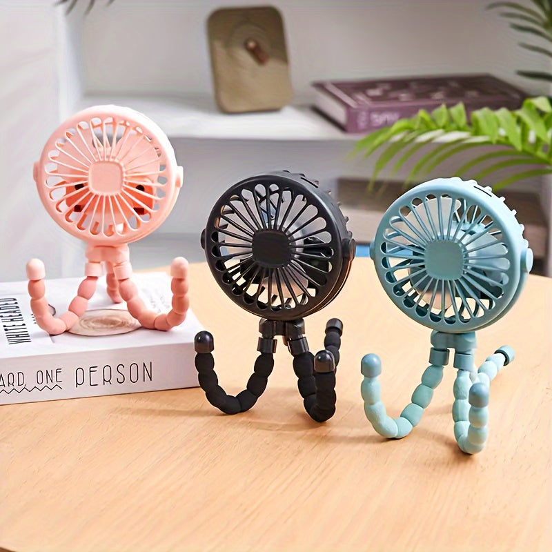 Portable Octopus Fan with Flexible Tripod - USB Rechargeable Handheld Electric Fan, Perfect for Stroller, Travel, and Outdoor Use. Made of Durable Plastic, Great Gift Idea for Friends, Holidays, or Birthdays.