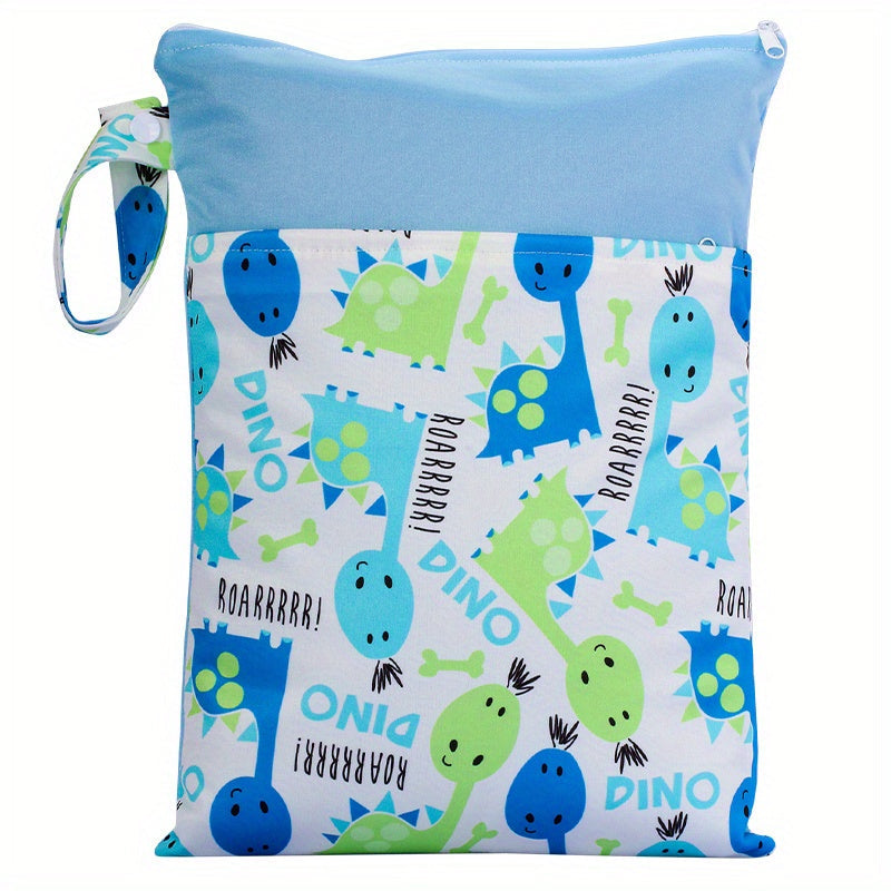 Waterproof multicolor reusable nappies bag with dimensions of 24.99*35.0cm. This wet dry mammy bag features a double pocket, cloth handle, and is a wetbag.