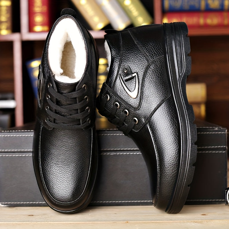 Men's fleece-lined ankle boots for outdoor activities in autumn and winter.