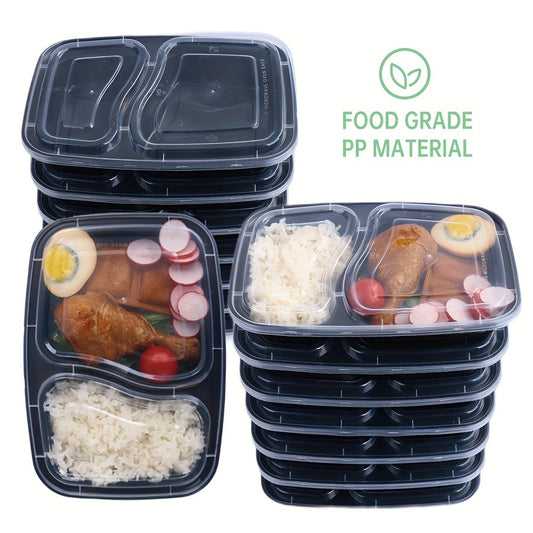 30 sets of 50 plastic black containers with lids, each container holding 30 ounces. These food storage containers are BPA free, stackable, and leakproof, making them perfect for bento boxes. They are also safe to use in the microwave. These kitchen