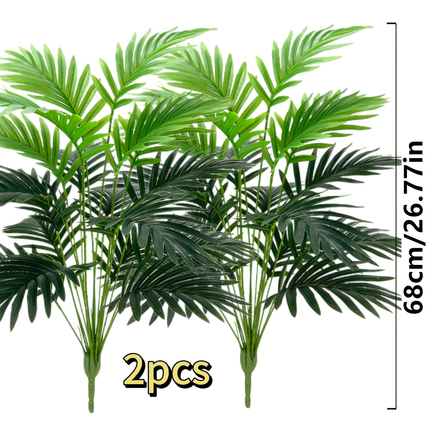 Два реалистичных больших искусственных пальмы с фальшивыми листьями райской птицы. Идеально подходят для внутреннего и наружного декора в домах, садах и офисах. Высота 68,0 см. Горшок не включен.