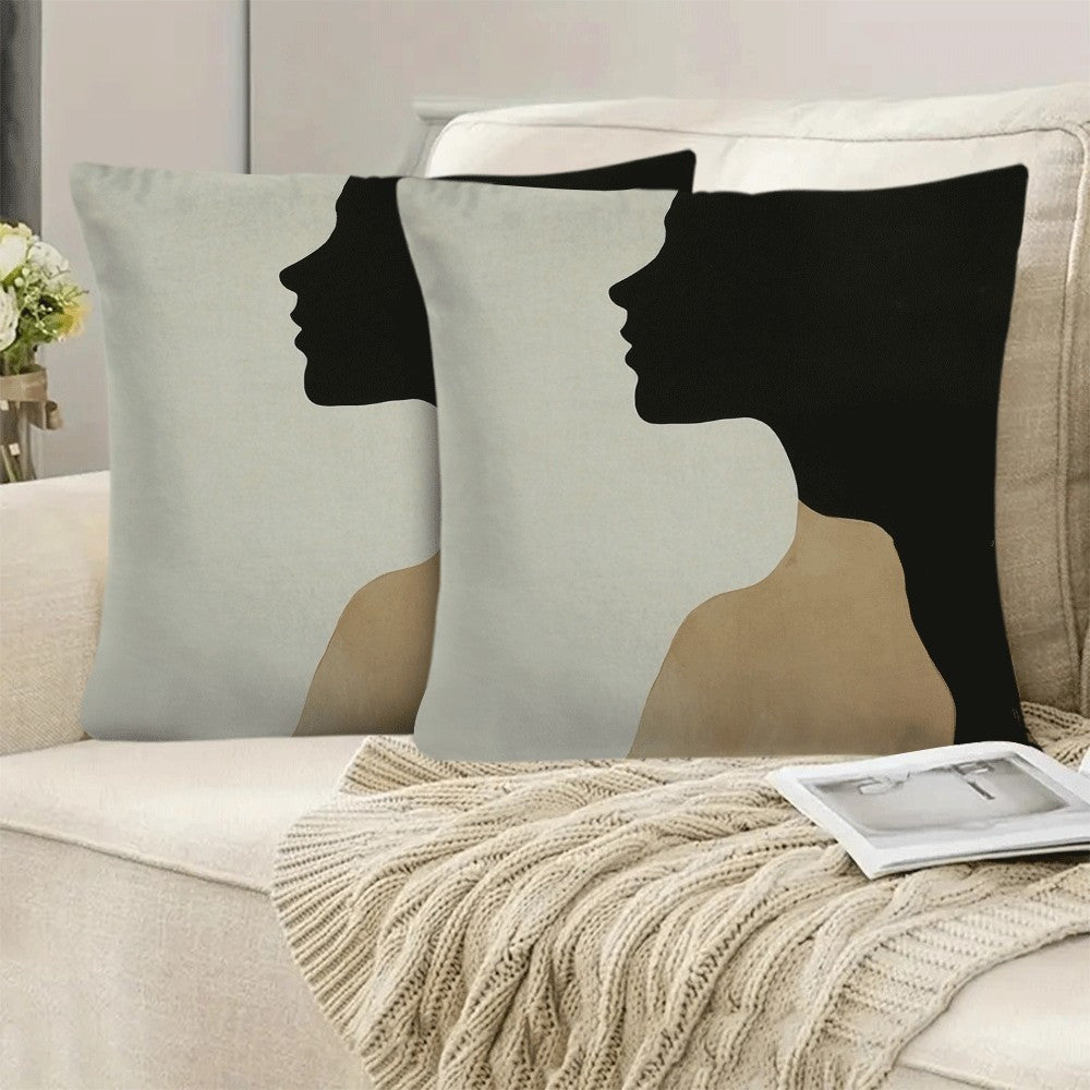 Set of 2 Contemporary Abstract Face Silhouette Pillow Cases, 45.72x45.72 cm, Made of Soft Flannel Fabric, Features Zipper Closure, Easy to Clean in the Washing Machine, Suitable for All Seasons, Perfect for Back Sleepers - Great for Decorating Living