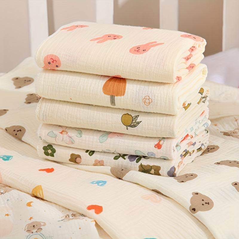 Double-Layer Muslin Swaddle Blanket with Cartoon Print - Ultra-Soft, Lightweight, and Hand Washable - Ideal for Young Children.